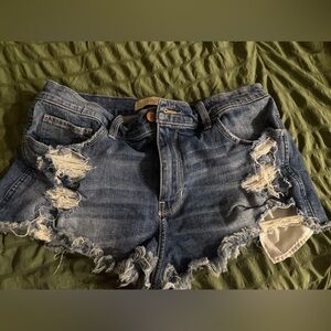 Hollister Blue Denim High Rise Distressed Short Shorts
